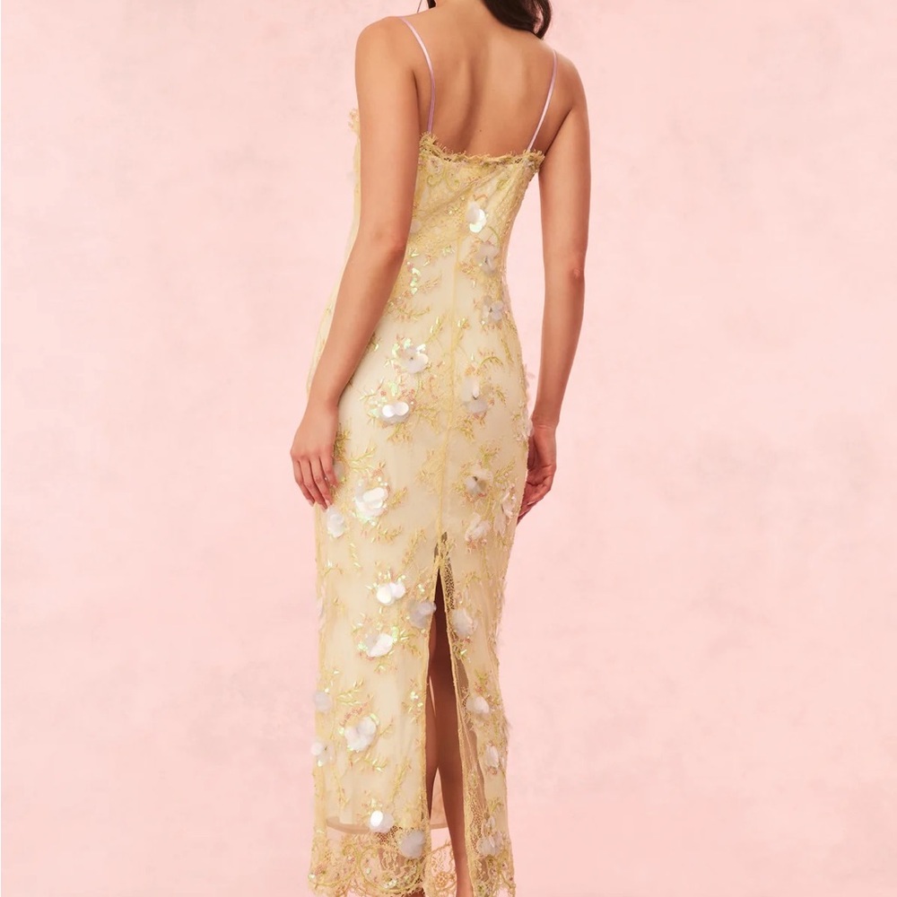 LoveShackFancy Emalia Beaded Yellow French Lace Dress - Picture 8 of 15